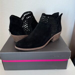 Vince Camuto Black Suede Perforated Ankle Booties - Perdula